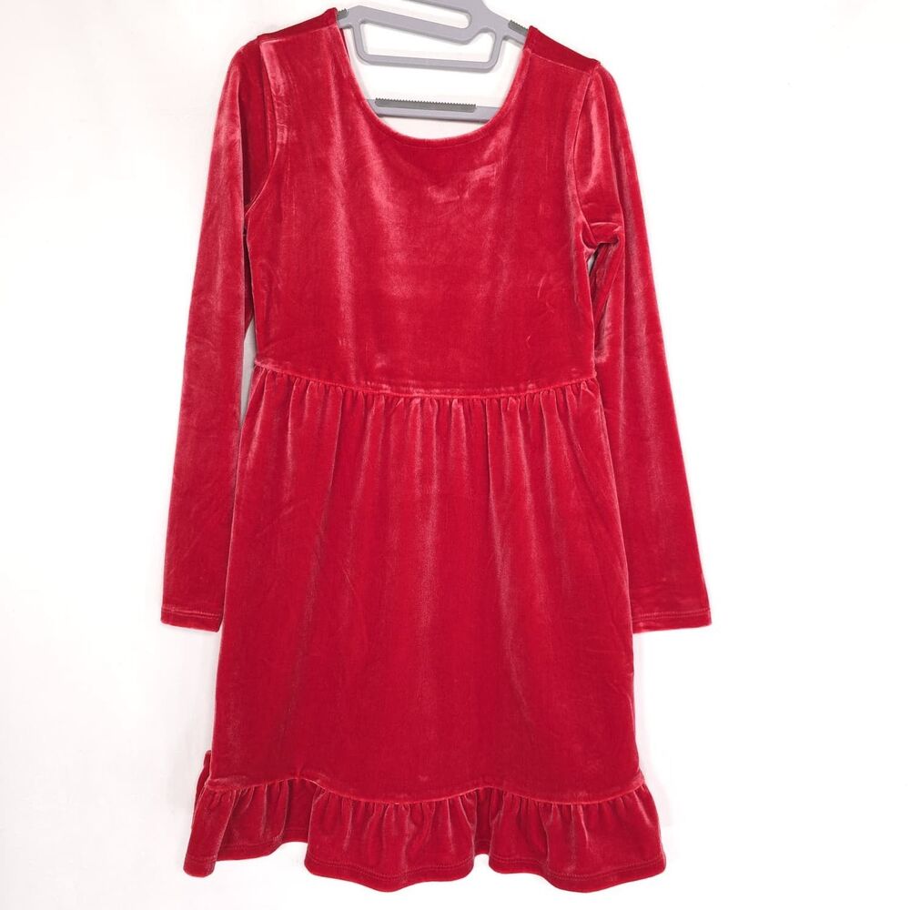 CREWCUTS Kids Girls Velvet Dress 7 Red Long Sleeve Knee Length Casual Party